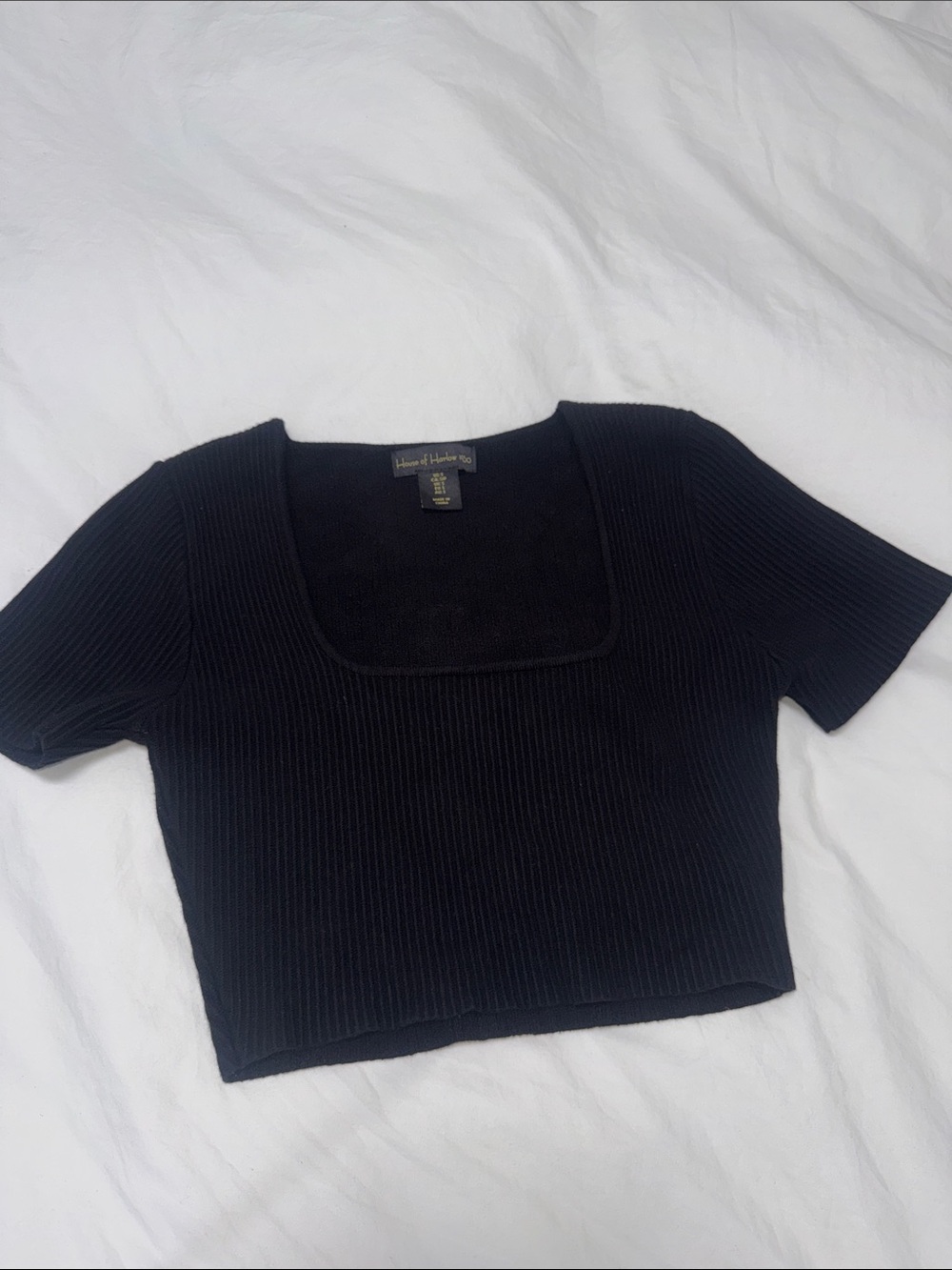 House of Harlow 1960 Black Ribbed Scoop-Neck Crop Top